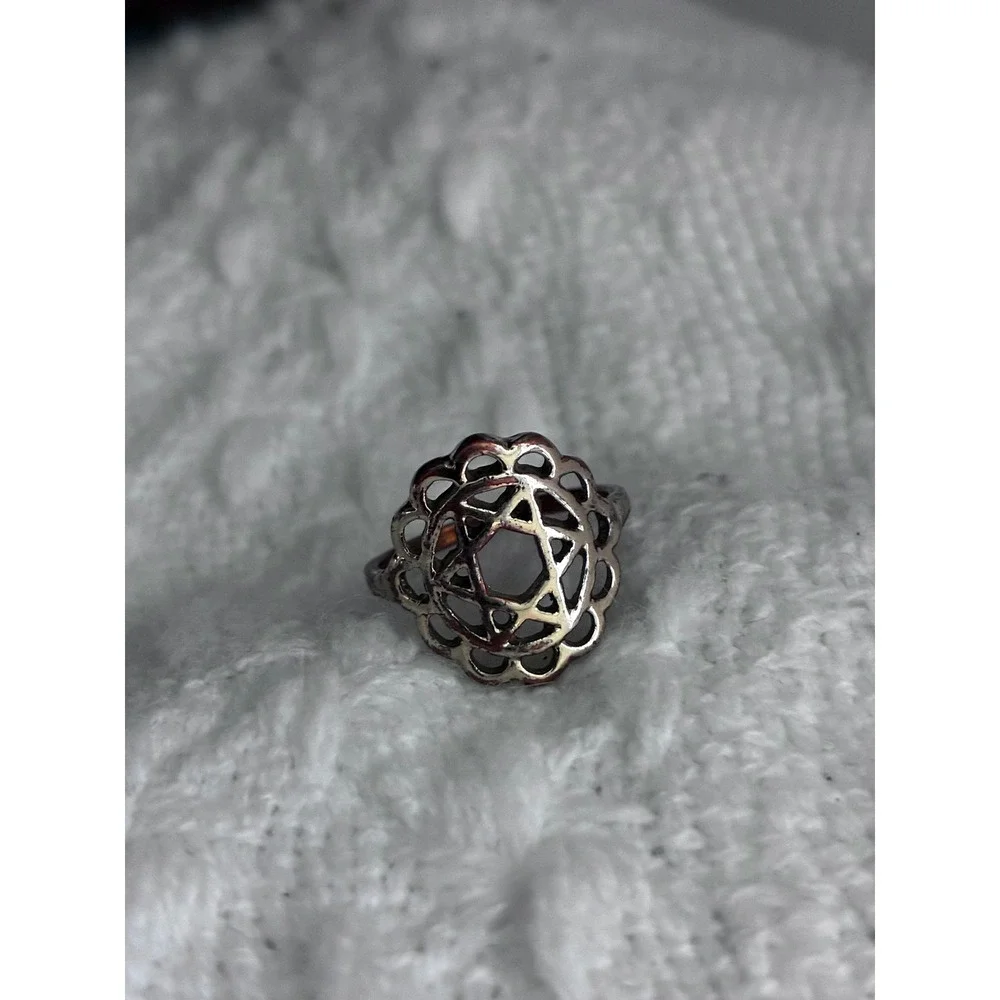 Star of David Filigree Ring Silver Tone Judaica Jewish Jewelry Size 6.75